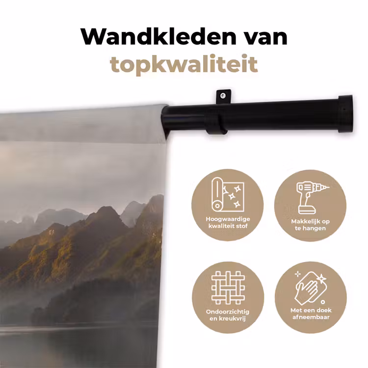 Bergen - Water - Mist - Natuur - Landschap Wandkleed katoen klein -sfeer2