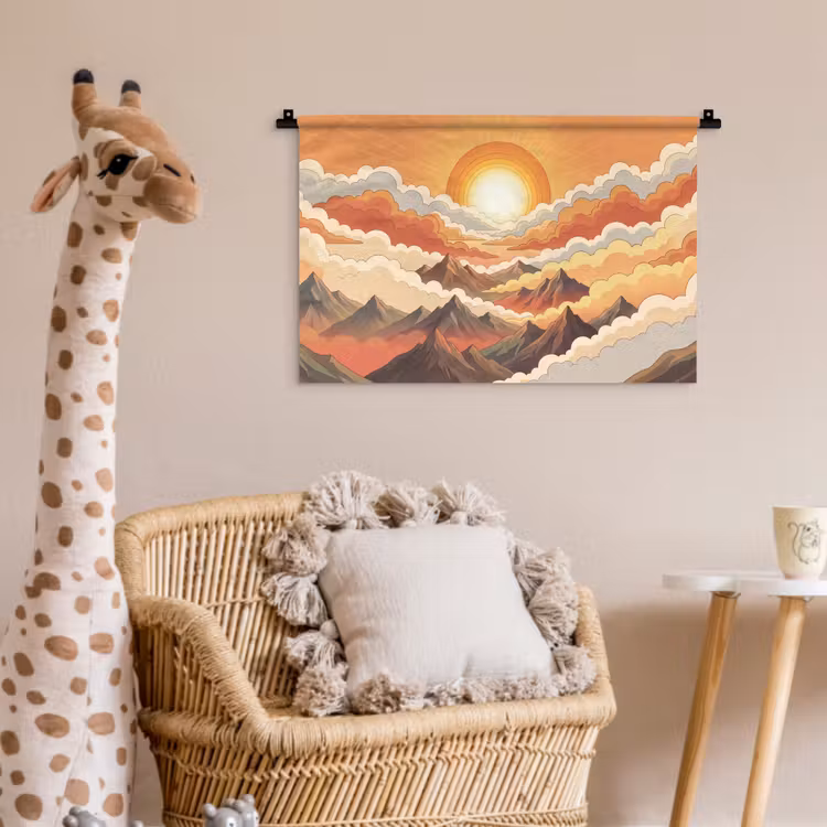 Bergen - Wolken - Natuur - Zonsopgang - Oranje Wandkleed katoen klein -wsfeer5_kind