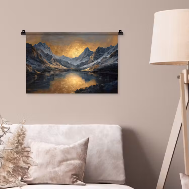 Berglandschap met Gouden Zonsondergang Wandkleed katoen klein -sfeer4