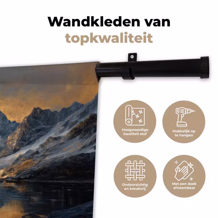 Berglandschap met Gouden Zonsondergang Wandkleed katoen klein -sfeer2