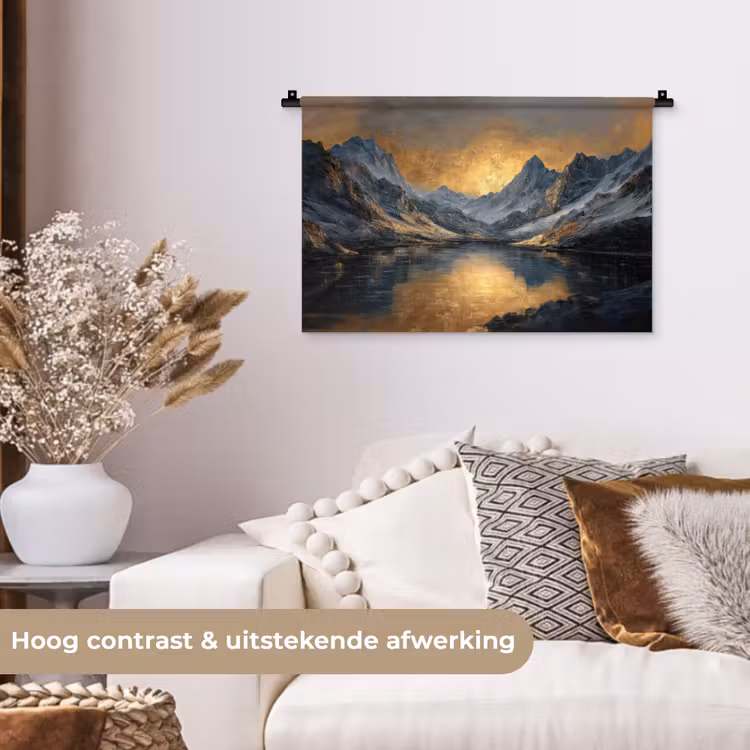 Berglandschap met Gouden Zonsondergang Wandkleed katoen klein -sfeer1