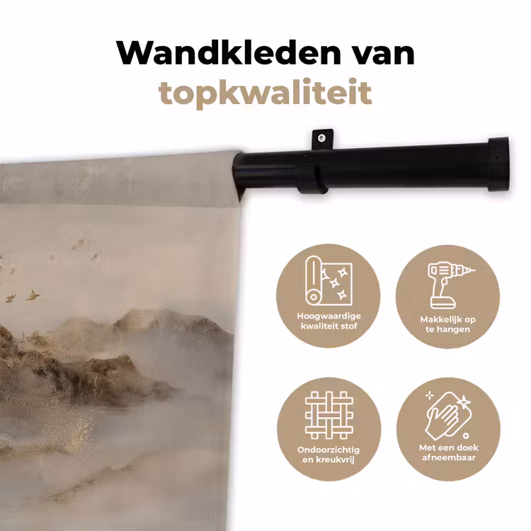 Berglandschap - Mist - Penseelstreken Wandkleed katoen klein -sfeer2