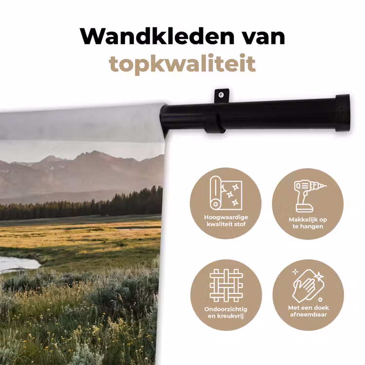 Berglandschap - Rivier - Bos Wandkleed katoen klein -sfeer2