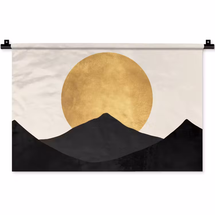 Bergsilhouetten - Gouden cirkel - Beige Wandkleed katoen klein -zz3d