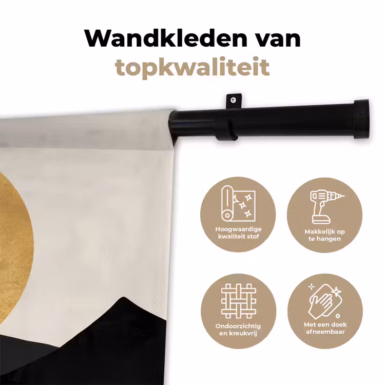Bergsilhouetten - Gouden cirkel - Beige Wandkleed katoen klein -sfeer2