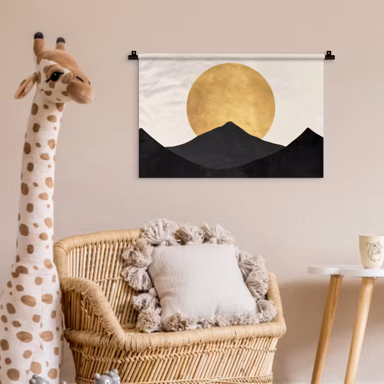 Bergsilhouetten - Gouden cirkel - Beige Wandkleed katoen klein -wsfeer5_kind