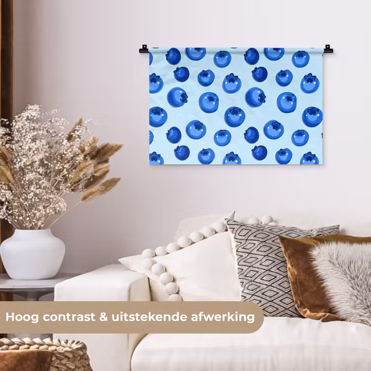 Bessen - Modern - Blauw Wandkleed katoen klein 269 -sfeer1