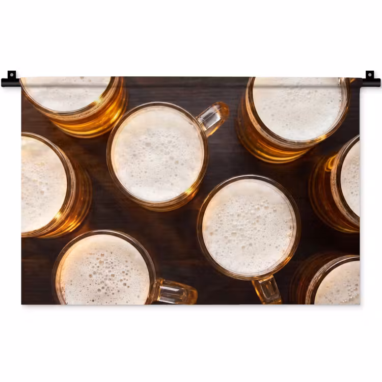 Bier - Glazen - Schuim - Hout - Drank Wandkleed katoen klein -zz3d