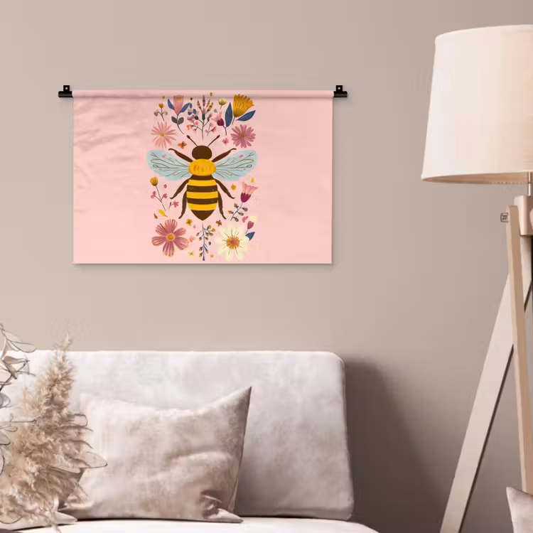 Bij - Geel - Bloemen - Kleurrijk Wandkleed katoen klein -sfeer4