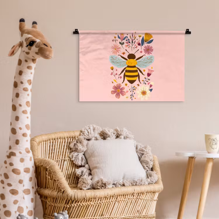 Bij - Geel - Bloemen - Kleurrijk Wandkleed katoen klein -wsfeer5_kind