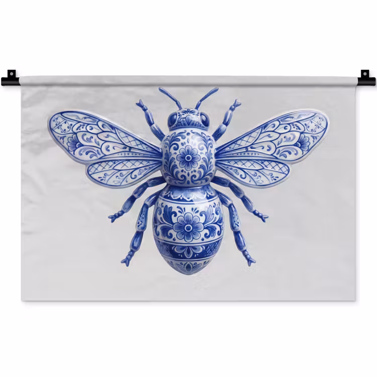 Bij - Modern - Delfts - Blauw Wandkleed katoen klein -zz3d