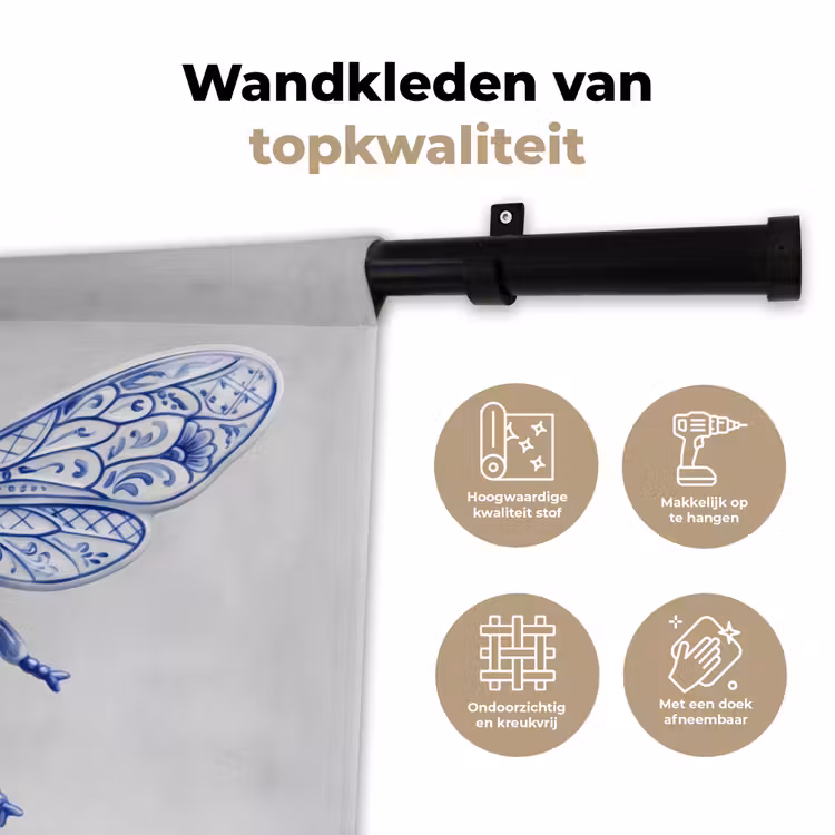 Bij - Modern - Delfts - Blauw Wandkleed katoen klein -sfeer2