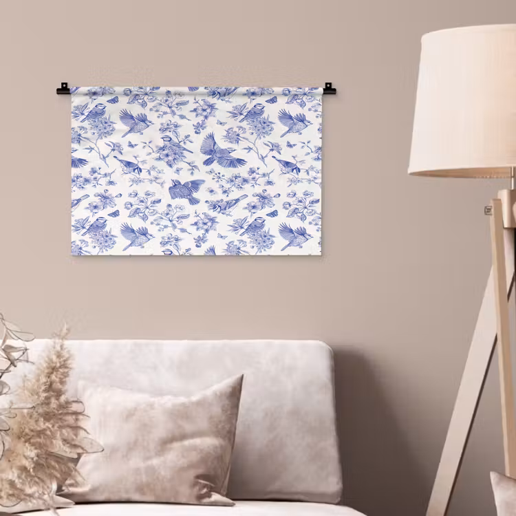 Birds - Flowers - Blue Wandkleed katoen klein 269 -sfeer4