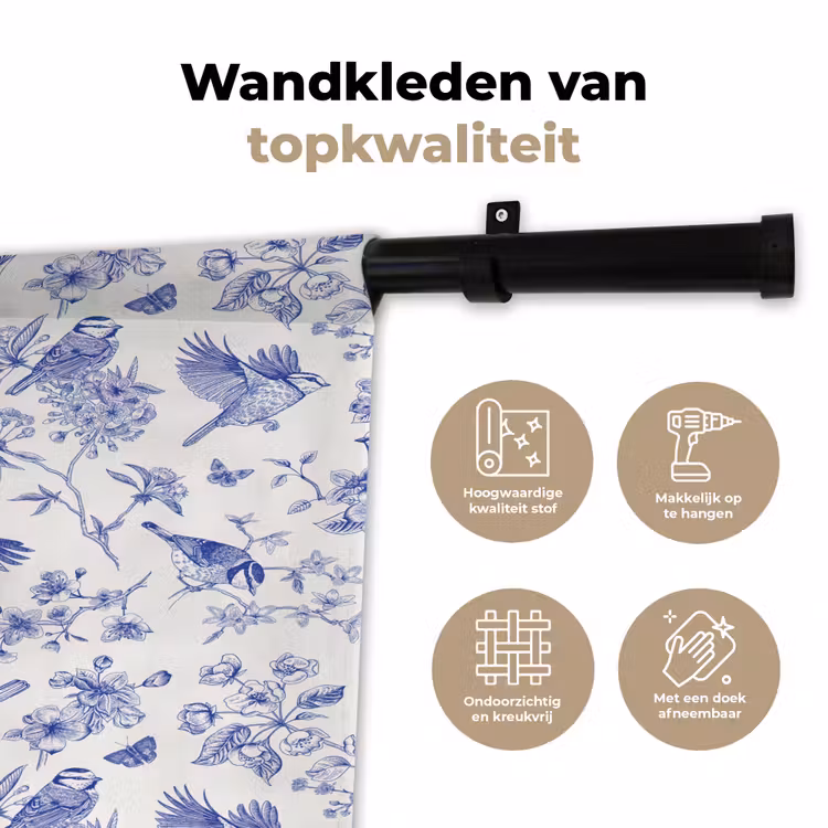 Birds - Flowers - Blue Wandkleed katoen klein 269 -sfeer2