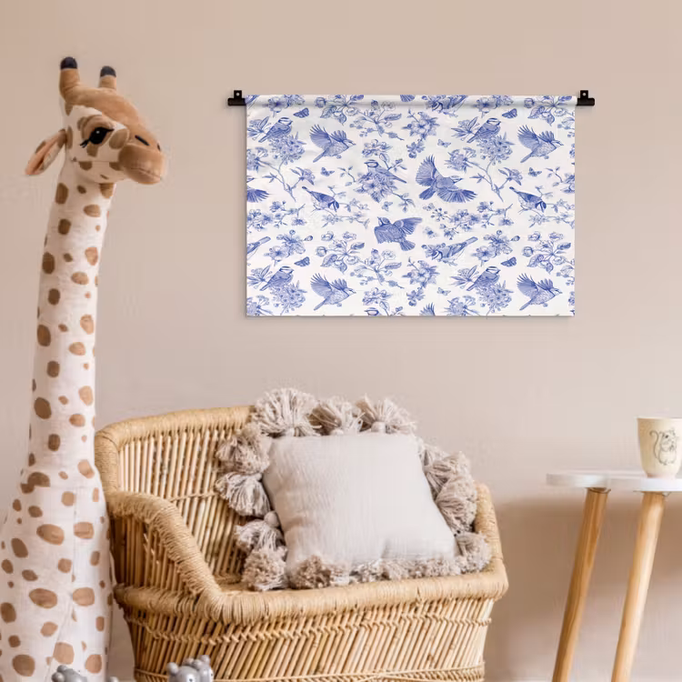 Birds - Flowers - Blue Wandkleed katoen klein 269 -wsfeer5_kind