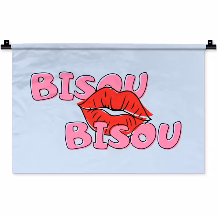 Bisou - Blauw - Roze - Lippen Wandkleed katoen klein -zz3d