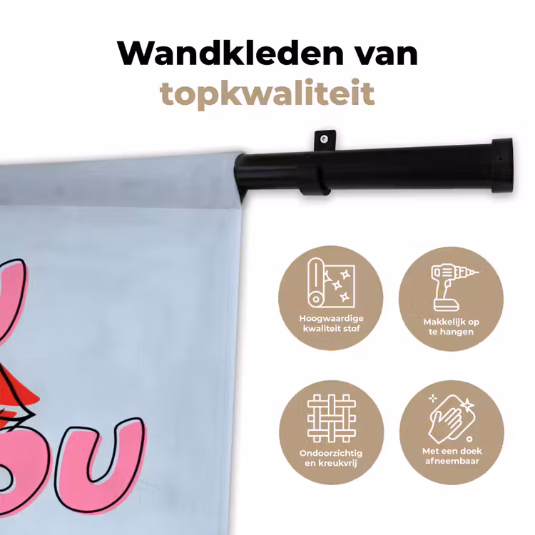 Bisou - Blauw - Roze - Lippen Wandkleed katoen klein -sfeer2