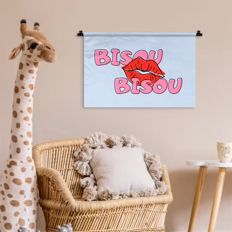 Bisou - Blauw - Roze - Lippen Wandkleed katoen klein -wsfeer5_kind
