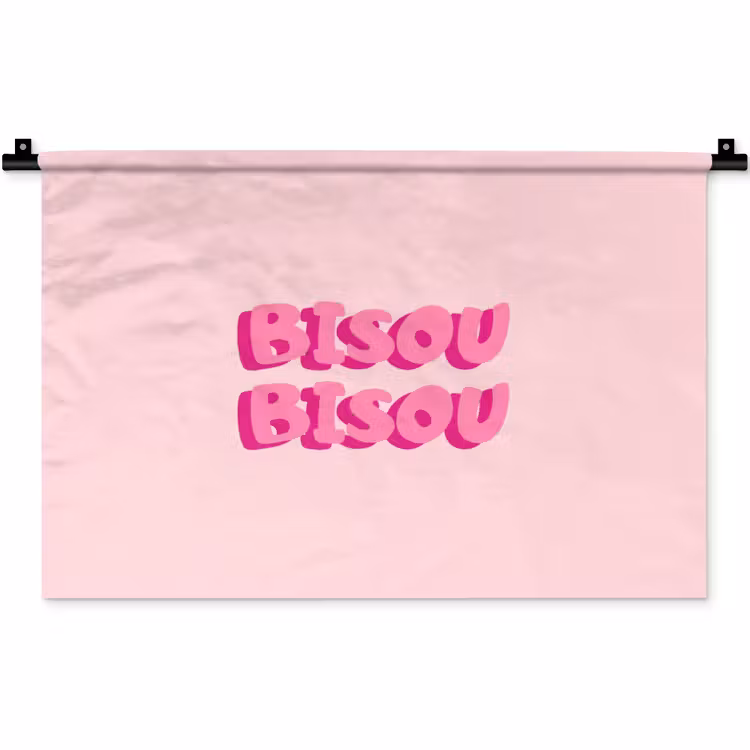 Bisou - Roze - Dikke letters Wandkleed katoen klein -zz3d