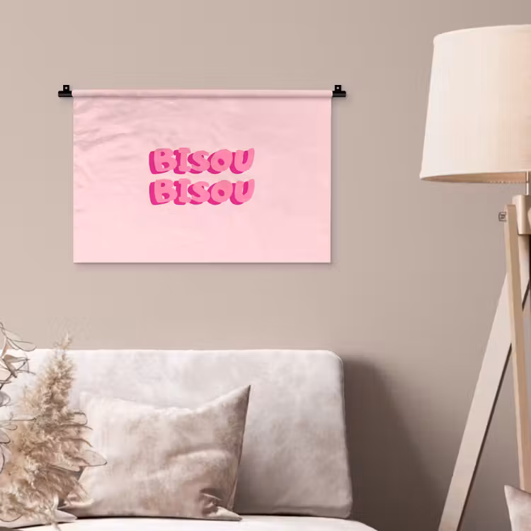 Bisou - Roze - Dikke letters Wandkleed katoen klein -sfeer4
