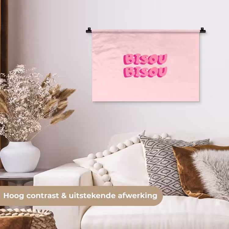 Bisou - Roze - Dikke letters Wandkleed katoen klein -sfeer1