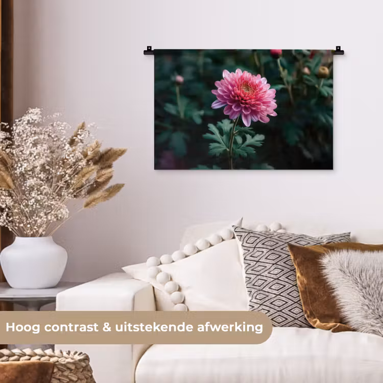 Blad - Chrysant - Roze - Schaduw Wandkleed katoen klein -sfeer1