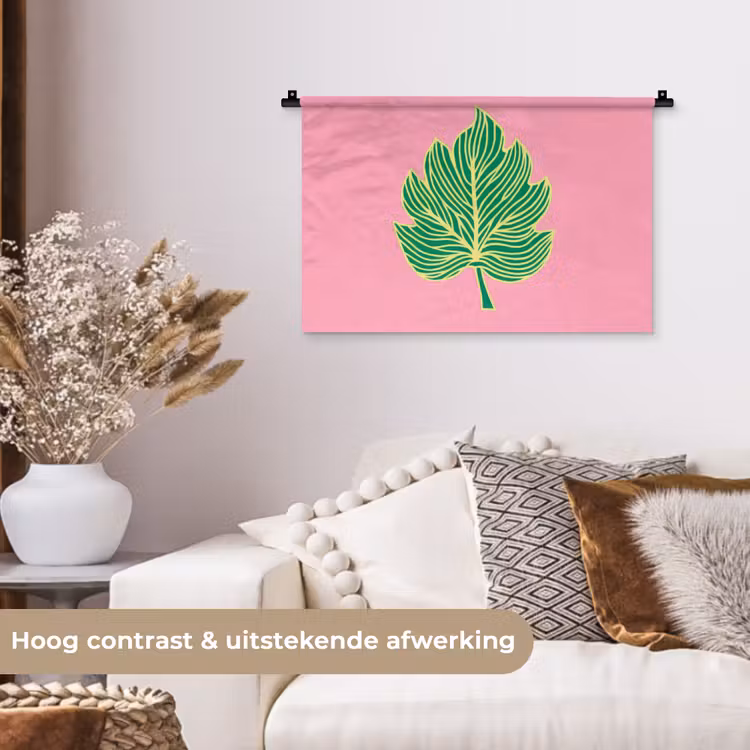 Blad - Groen - Illustratie - Minimalistisch Wandkleed katoen klein -sfeer1