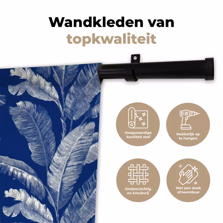 Blad - Palm - Blauw Wandkleed katoen klein 269 -sfeer2