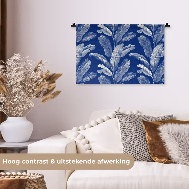 Blad - Palm - Blauw Wandkleed katoen klein 269 -sfeer1