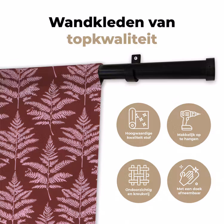 Blad - Patroon - Paars Wandkleed katoen klein 269 -sfeer2