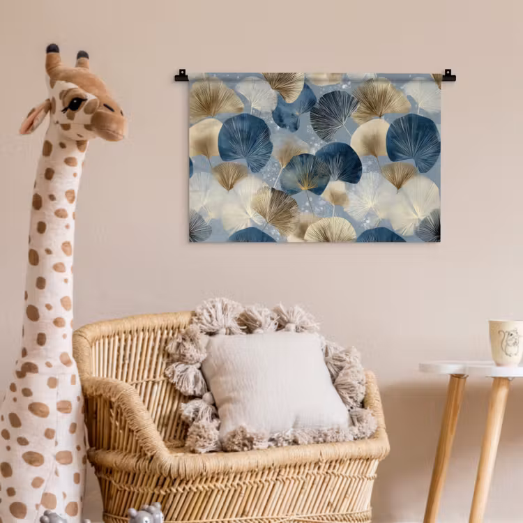 Bladeren - Abstract - Goud - Blauw Wandkleed katoen klein -wsfeer5_kind