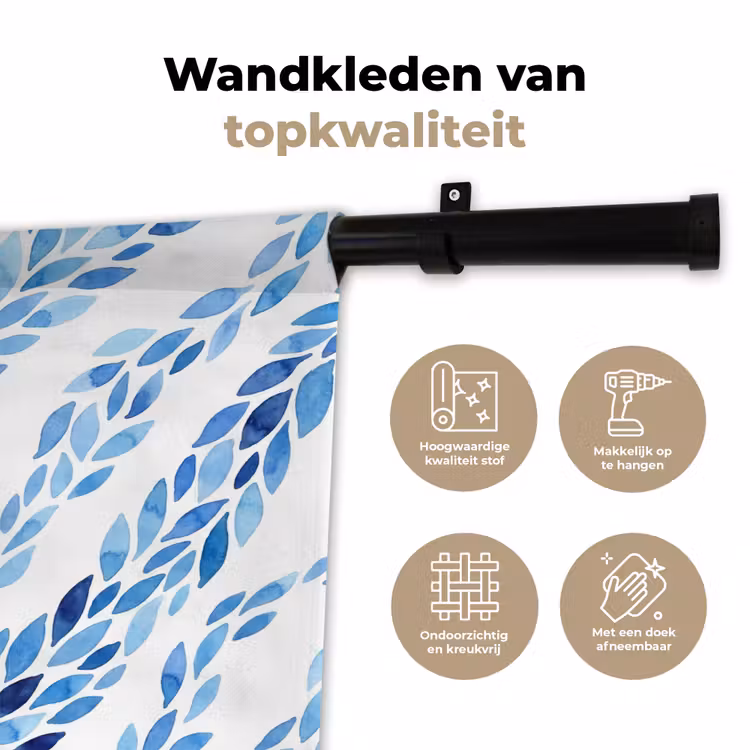 Bladeren - Aquarel - Patroon - Modern - Blauw Wandkleed katoen klein -sfeer2