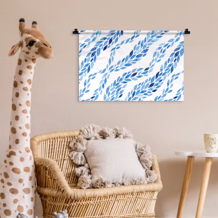 Bladeren - Aquarel - Patroon - Modern - Blauw Wandkleed katoen klein -wsfeer5_kind