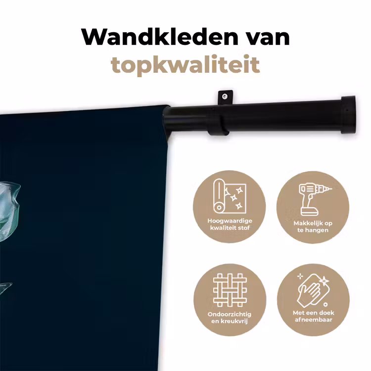 Bladeren - Bloem - Glazen - Donkerblauw Wandkleed katoen klein -sfeer2