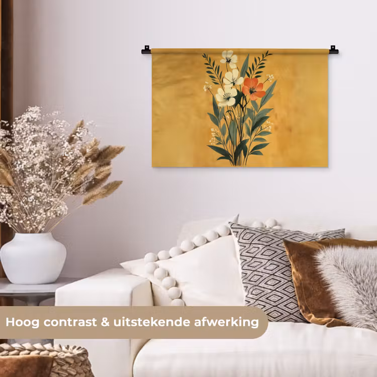 Bladeren - Boeket - Bloemen - Geel Wandkleed katoen klein -sfeer1