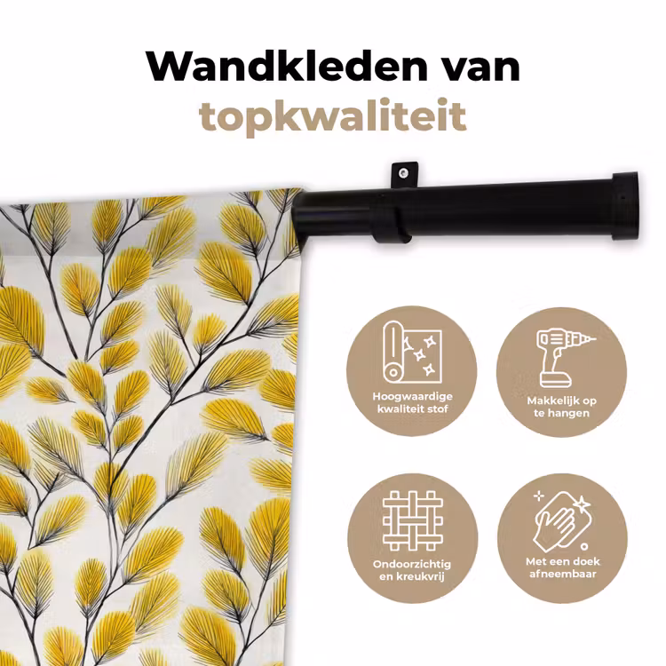 Bladeren - Botanisch - Elegant - Geel - Zwart Wandkleed katoen klein 269 -sfeer2