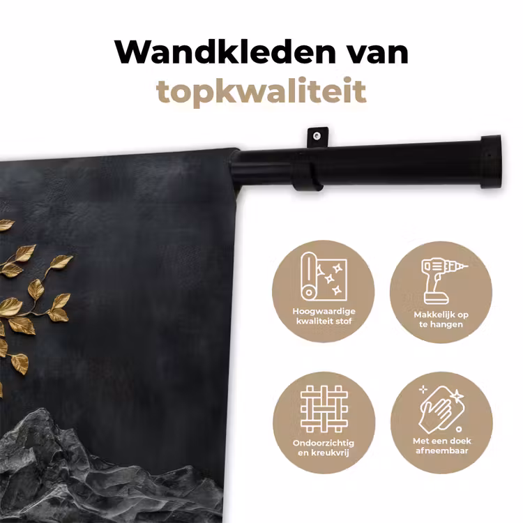 Bladeren - Goud - Boom - Rots Wandkleed katoen klein -sfeer2