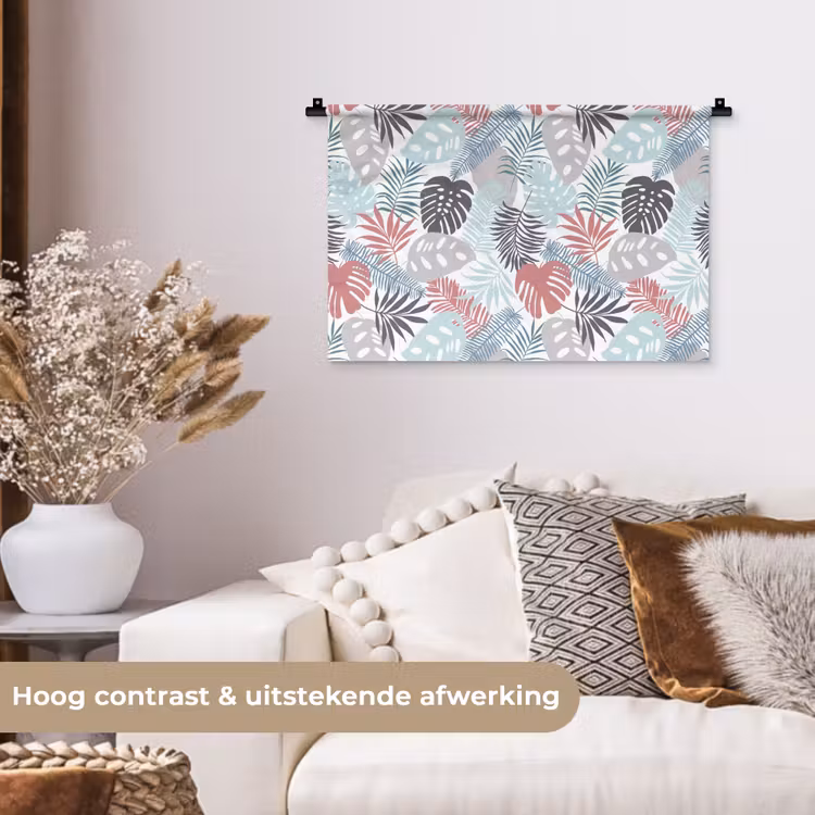 Bladeren - Jungle - Pastel - Tropisch Wandkleed katoen klein -sfeer1