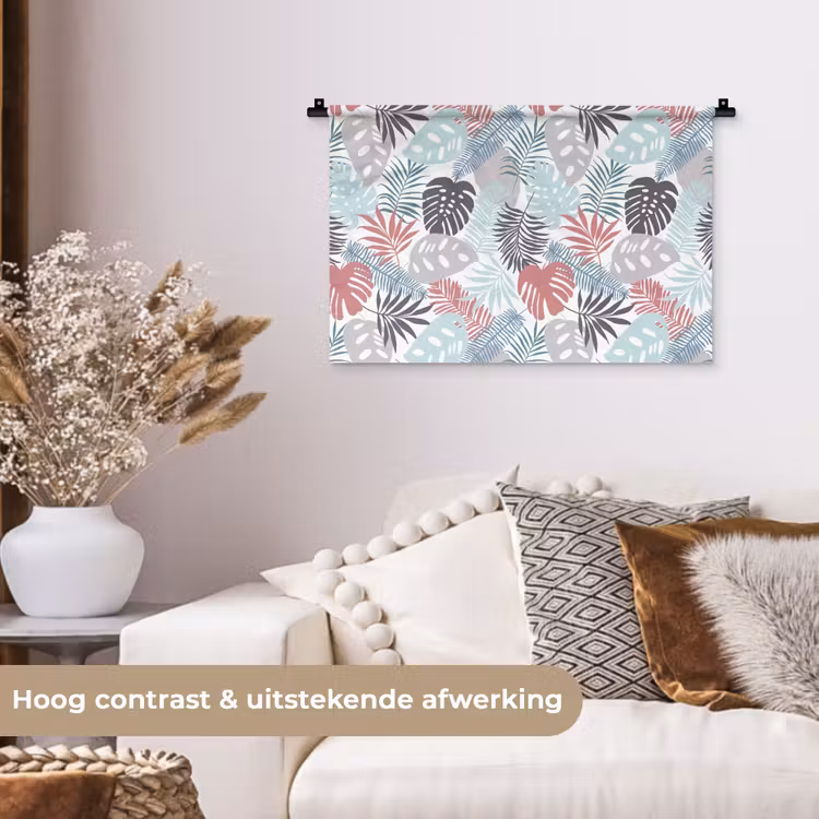 Bladeren - Jungle - Pastel - Tropisch Wandkleed katoen klein -sfeer1