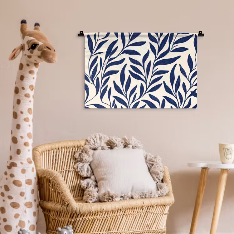 Bladeren - Klimop - Donkerblauw Wandkleed katoen klein -wsfeer5_kind