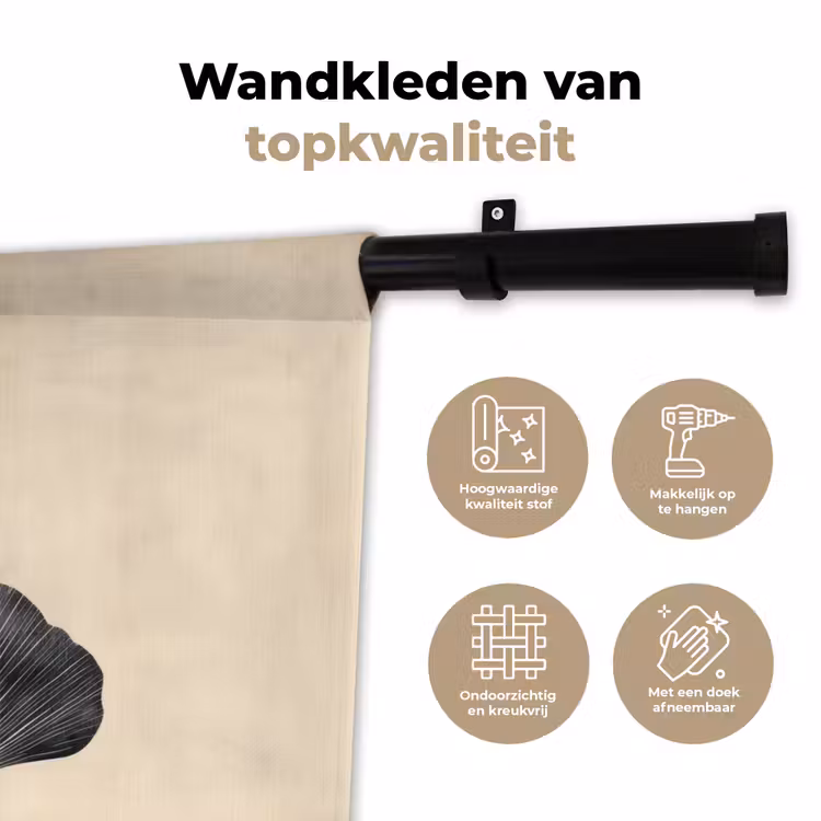 Bladeren - Minimalistisch - Zwart Wandkleed katoen klein -sfeer2