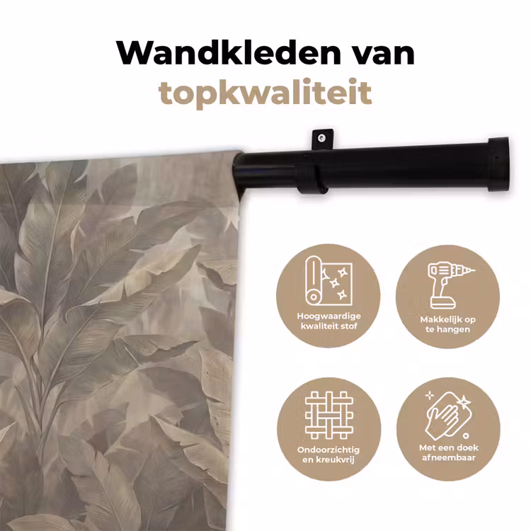 Bladeren - Tropisch - Natuur - Modern - Beige Wandkleed katoen klein -sfeer2