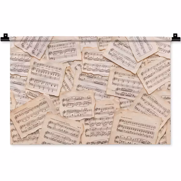 Bladmuziek - Oud - Noten - Vintage - Beige Wandkleed katoen klein -zz3d