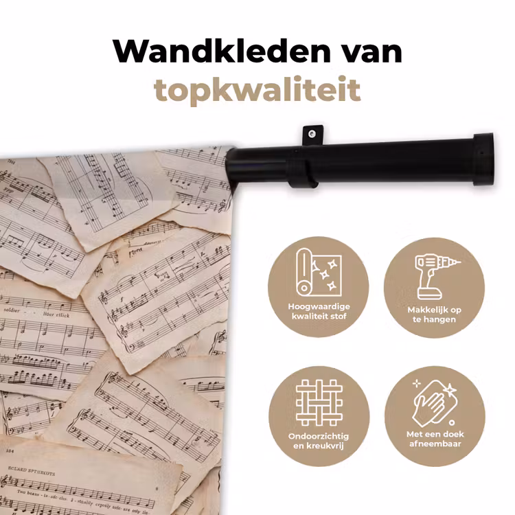 Bladmuziek - Oud - Noten - Vintage - Beige Wandkleed katoen klein -sfeer2