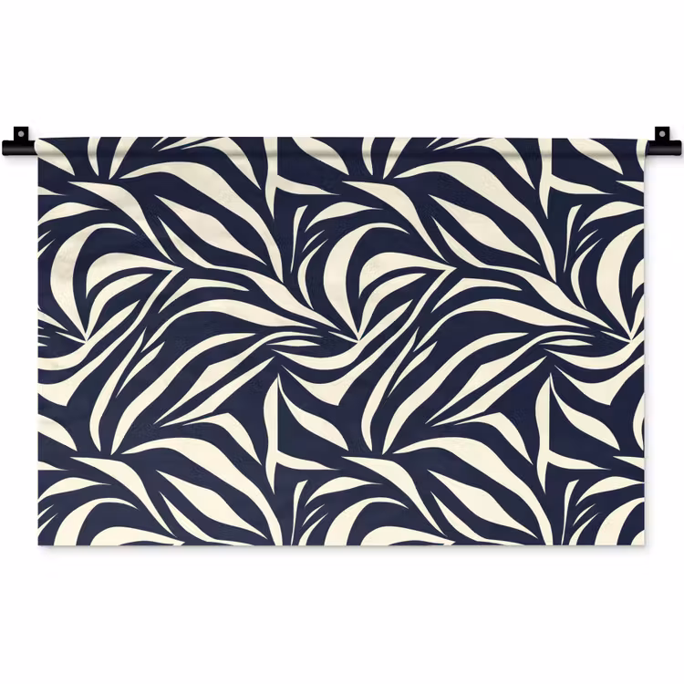Bladvormen - Blauw - Patroon - Wit Wandkleed katoen klein 269 -zz3d