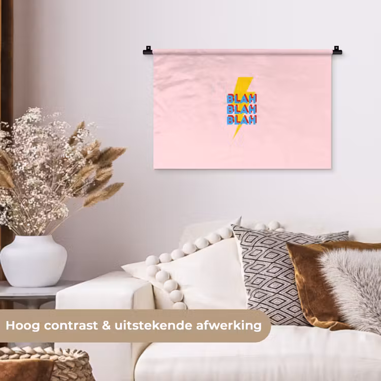 Blah - Bliksem - Roze Wandkleed katoen klein -sfeer1