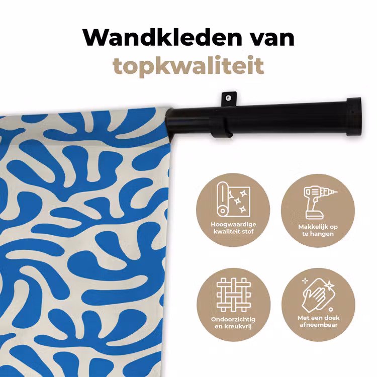 Blauw - Abstract - Bladeren - Patroon Wandkleed katoen klein 269 -sfeer2