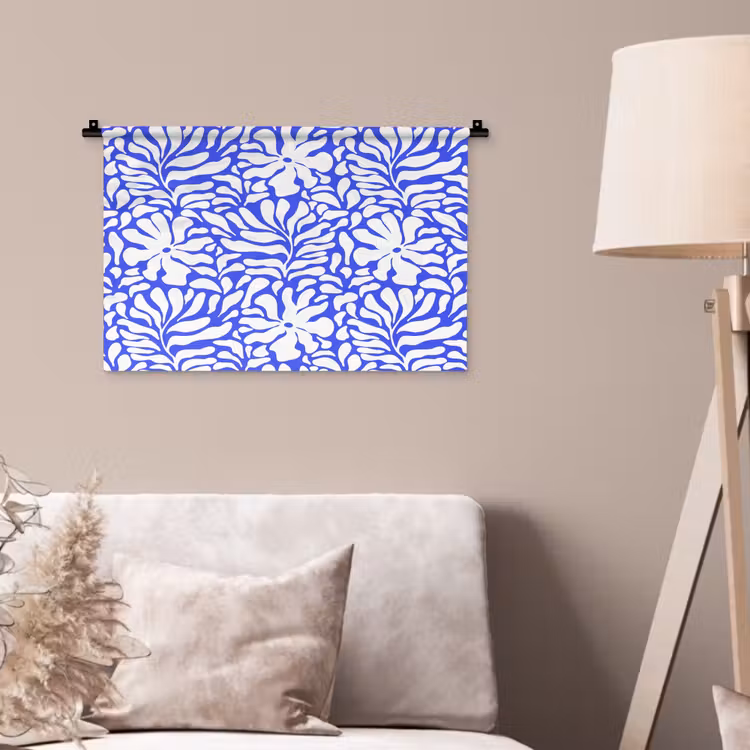 Blauw - Bloemen - Wit Wandkleed katoen klein 269 -sfeer4
