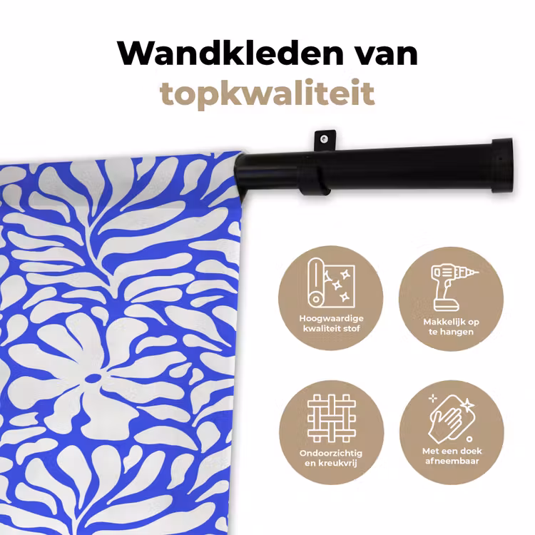 Blauw - Bloemen - Wit Wandkleed katoen klein 269 -sfeer2