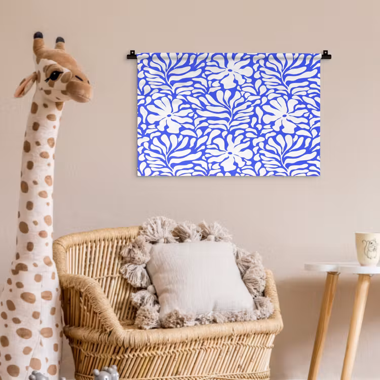 Blauw - Bloemen - Wit Wandkleed katoen klein 269 -wsfeer5_kind